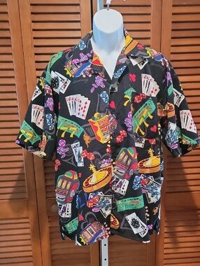 ANDRADE MEN'S NOVELTY "VEGAS THEME" SHORT SLEEVE VINTAGE STYLE SHIRT